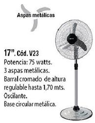 VENTILADOR PIE   17' 3 VELOCIDADES OSCILANTE V23