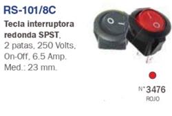 INTERRUPTOR TECLA REDONDA   220V 6,5A ROJO