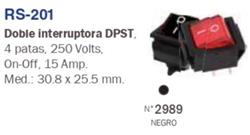 INTERRUPTOR DOBLE TECLA CUADRADO 220V 15A NEGRO