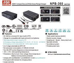 CARGADOR BATERIA 24V 12A NPB-360-24TB MEAN WELL