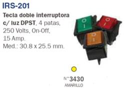 INTERRUPTOR DOBLE TECLA 4 PAT.LUMINOSA 220V 15A AMARILLO