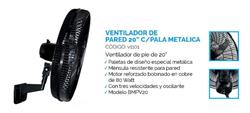 *VENTILADOR PARED 20' 3 VEL. OSCIL 80W PALA METAL.