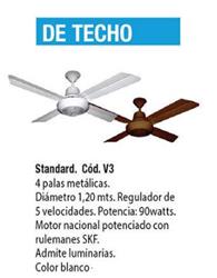 VENTILADOR TECHO STANDARD BLANCO CHAPA S/LUZ