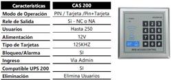 CONTROL DE ACCESO+LECTURA  DE TARJETA  CAS200