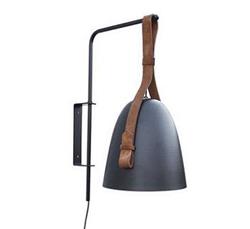 APLIQUE VIKING NEGRO CON SUJECION EN CUERO Y SOPORTE PARA PARED DE METAL E27