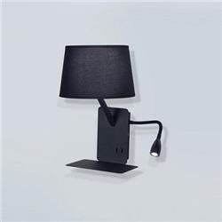 APLIQUE BED PHONE CON PANTALLA NEGRO E27 CON ESTANTE Y CARGADOR USB + LAMPARA LED PARA LECTURA