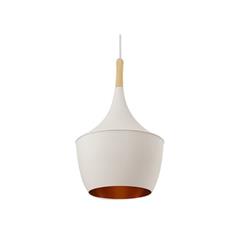 COLGANTE BEAT FAT BLANCO MATE CON MADERA E INTERIOR DORADO E27