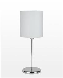 LAMPARA DE MESA 190 CROMO CON BASE REDONDA Y PANTALLA TUBO BLANCA E27