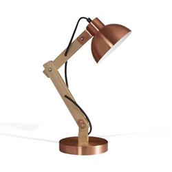 LAMPARA DE MESA ARLON COBRE EN MADERA Y CHAPA CON CABLE TEXTIL PARA E27