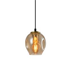 COLGANTE ÁSTRID CRISTAL AMBAR CUERPO ORO SATINADO 1 LUZ E27 15.0CM DIAMETRO X 20.0CM DE ALTURA