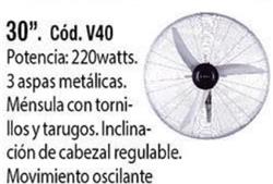 VENTILADOR PARED 30' 3 VELOCIDADES OSCILANTE V40