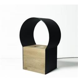 LAMPARA DE MESA OTTO NEGRO COM MADERA KIRI LED GU10 7W 3000K