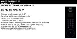 FRENTE VIDEO PORTERO 1.3MP MODELO DS-KD8102-V