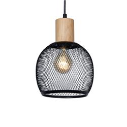 COLGANTE OSAKA NEGRO MADERA Y REJILLA 18CM PARA E27 LED  