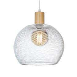 COLGANTE OSAKA BLANCO CON MADERA Y REJILLA 30CM PARA E27 LED