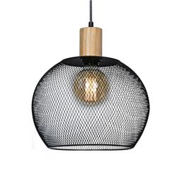 COLGANTE OSAKA NEGRO CON MADERA Y REJILLA 30CM PARA E27 LED