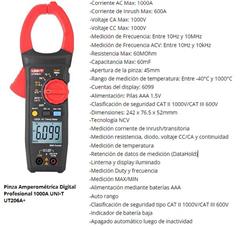 PINZA UT-206A PLUS 1000ACA/TEMP/999uF Mordaza 45mm