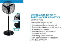 VENTILADOR PIE   20' 3 VEL OSCIL. 80W PALA PLASTIC