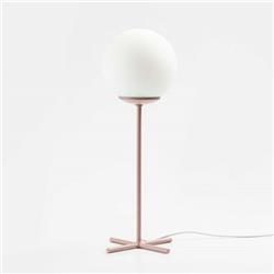 LAMPARA DE MESA PIE EN CRUZ ROSA CON VIDRIO OPAL E