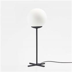LAMPARA DE MESA PIE CRUZ NEGRO CON VIDRIO GLOBO OPAL E27 