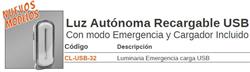 LUZ EMERGENCIA AUTONOMA RECARGABLE+USB 2/5HS 