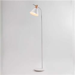 LAMPARA DE PIE HIERRO BLANCA CON DETALLES EN MADERA E27