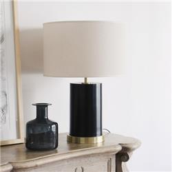 LAMPARA DE MESA BASH SMALL NEGRA CON PANTALLA DE LINO CIRCULAR E27