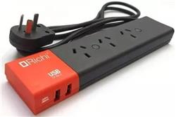 ZAPATILLA 3T 10A c/CABLE 1.5MT + 2 USB - GRIS RICHI