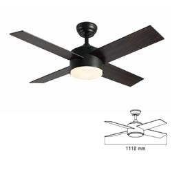 VENTILADOR 44IB NEGRO 4 ASPAS EN MADERA ENCHAPADA PANEL LED 24W CCT 3 VELOCIDADES CONTROL REMOTO INC