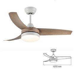 VENTILADOR 42IC BLANCO BRILLANTE 3 ASPAS MADERA PANEL LED 24W CCT 3 VELOCIDADES CONTROL REMOTO INC