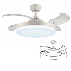 VENTILADOR 428A BLANCO 4 ASPAS RETRACTILES ABS PANEL LED 24W 6 VELOCIDADES CONTROL REMOTO INCLUIDO