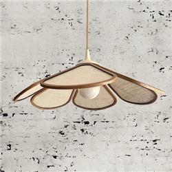 COLGANTE NARCISO 60CM DIAMETRO MADERA Y LINO CON CAPUCHON NATURAL Y CABLE YUTE E27
