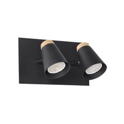 APLIQUE ELEANOR NEGRO CON DETALLES EN MADERA 2 LUCES GU10 