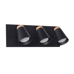 APLIQUE ELEANOR NEGRO CON DETALLES EN MADERA 3 LUCES GU10 