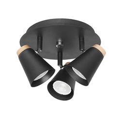 PLAFON ELEANOR NEGRO CON DETALLES EN MADERA 3 LUCES GU10