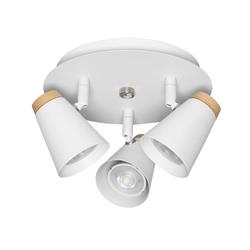 PLAFON ELEANOR BLANCO CON DETALLES EN MADERA 3 LUCES GU10