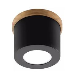 PLAFON PIPE NEGRO Y MADERA CHICO 6W LED CALIDO