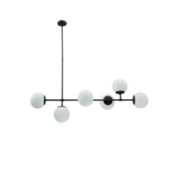 COLGANTE ATOMO LINEAL NEGRO 6 GLOBOS OPAL DE 15CM DIAMETRO E27