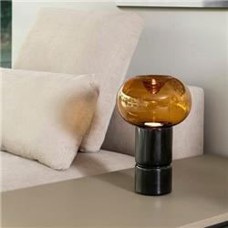 LAMPARA DE MESA AURORA NEGRA TULIPA TRANSLUCIDA AMBAR GU10
