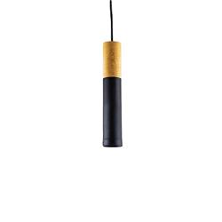 COLGANTE TUBO GEO CANALS NEGRO CON DETALLE EN MADERA 1LUZ GU10 