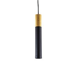 COLGANTE TUBO GEO CANALS NEGRO CON DETALLE EN MADERA 1LUZ GU10 