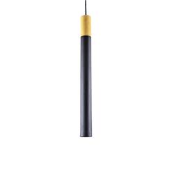 COLGANTE TUBO GEO CANALS NEGRO CON DETALLE EN MADERA 1LUZ GU10 