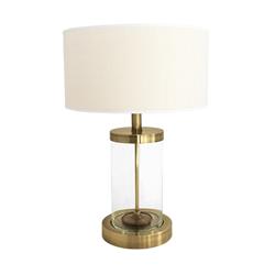 LAMPARA DE MESA COLUMNA BRONCE PANTALLA LINO BLANCO E27