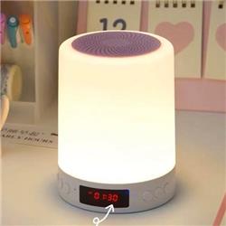 LAMPARA DE MESA PARLANTE BLUETOOTH REPRODUCTOR + LUZ NOCTURNA + TÁCTIL + RELOJ +ALARMA