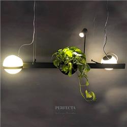 COLGANTE HAWAI 2 TULIPAS OPAL DE 18CM DIAMETRO E27 + 1 LUZ GU10 ESPACIO PARA PLANTA BARRAL 120CM