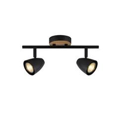 PLAFON ELISE NEGRO CON MADERA 2LUCES GU10