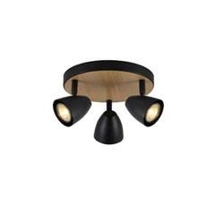 PLAFON ELISE NEGRO CON MADERA 3LUCES GU10